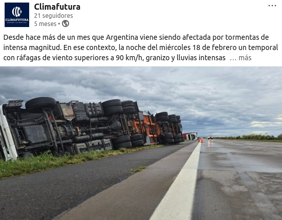Captura de la publicación de LinkedIn